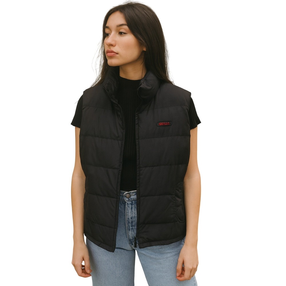 GUESS VINTAGE 90s Quilted Goose Down Puffer Vest Black M Gorpcore Streetwear‎